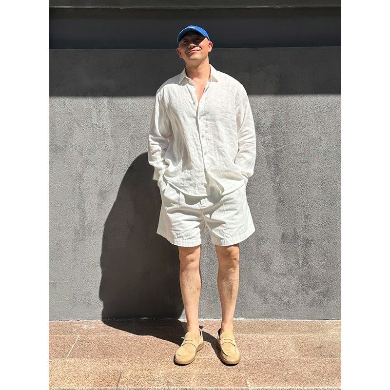 Linen Shorts Men - Conjunto de Camisa de Lino de