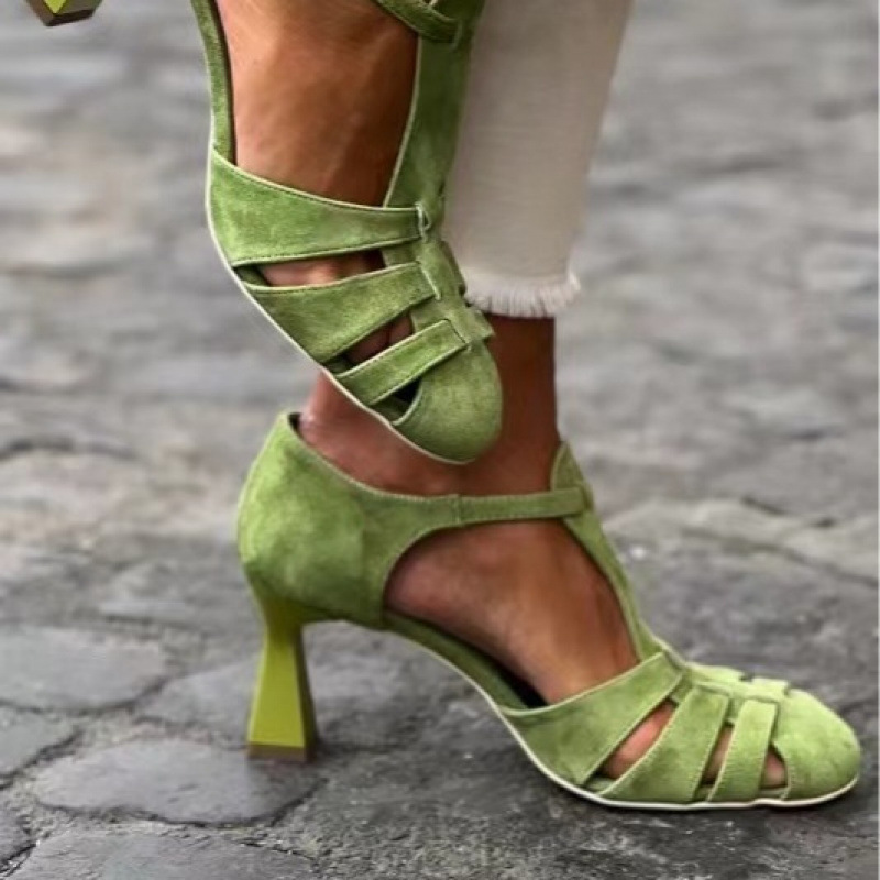 Summer Clothing Dress - Sandalias de tacón bajo de gamuza