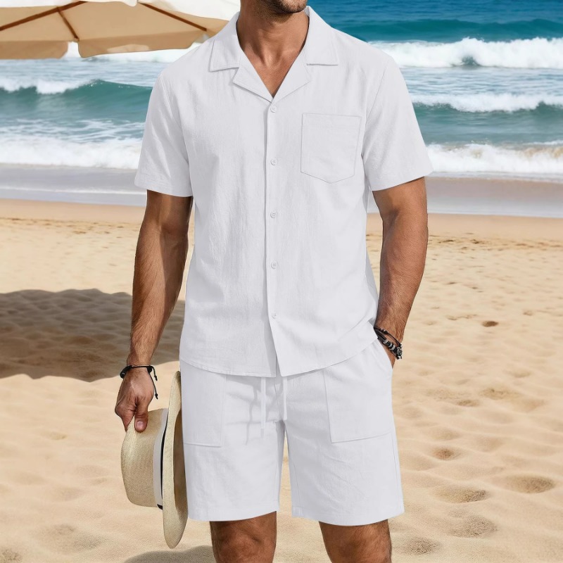 Linen Shorts Men - Conjunto de verano para hombre de