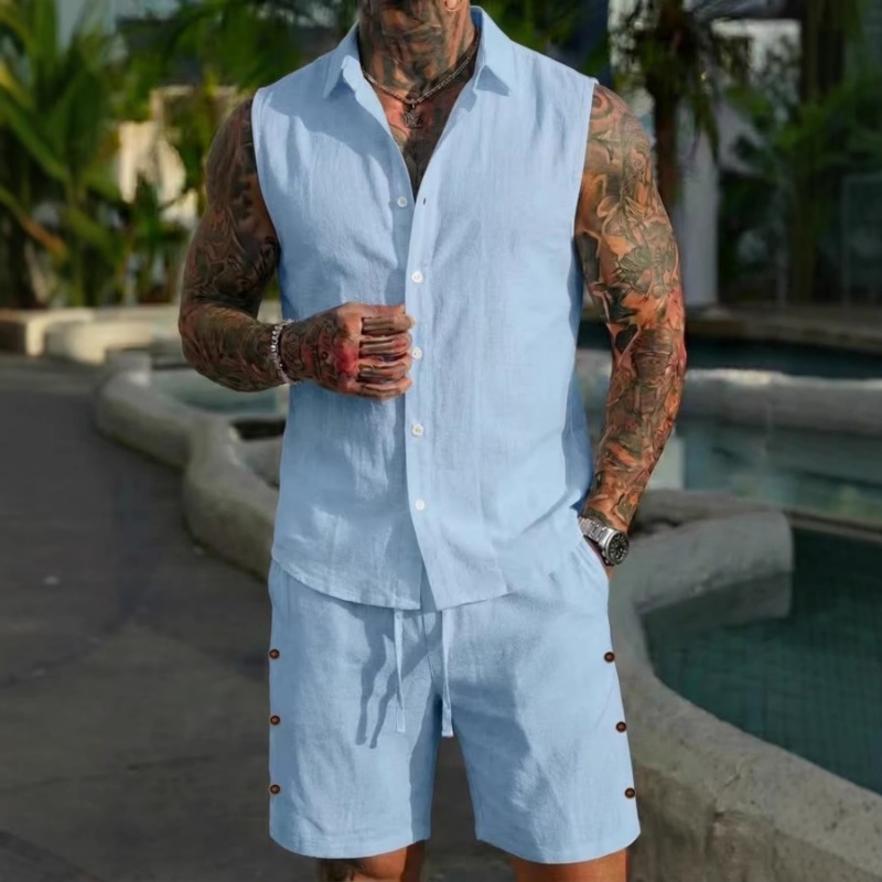 Conjunto de 2 Piezas para Homb - Linen Shorts Men reseña y precio