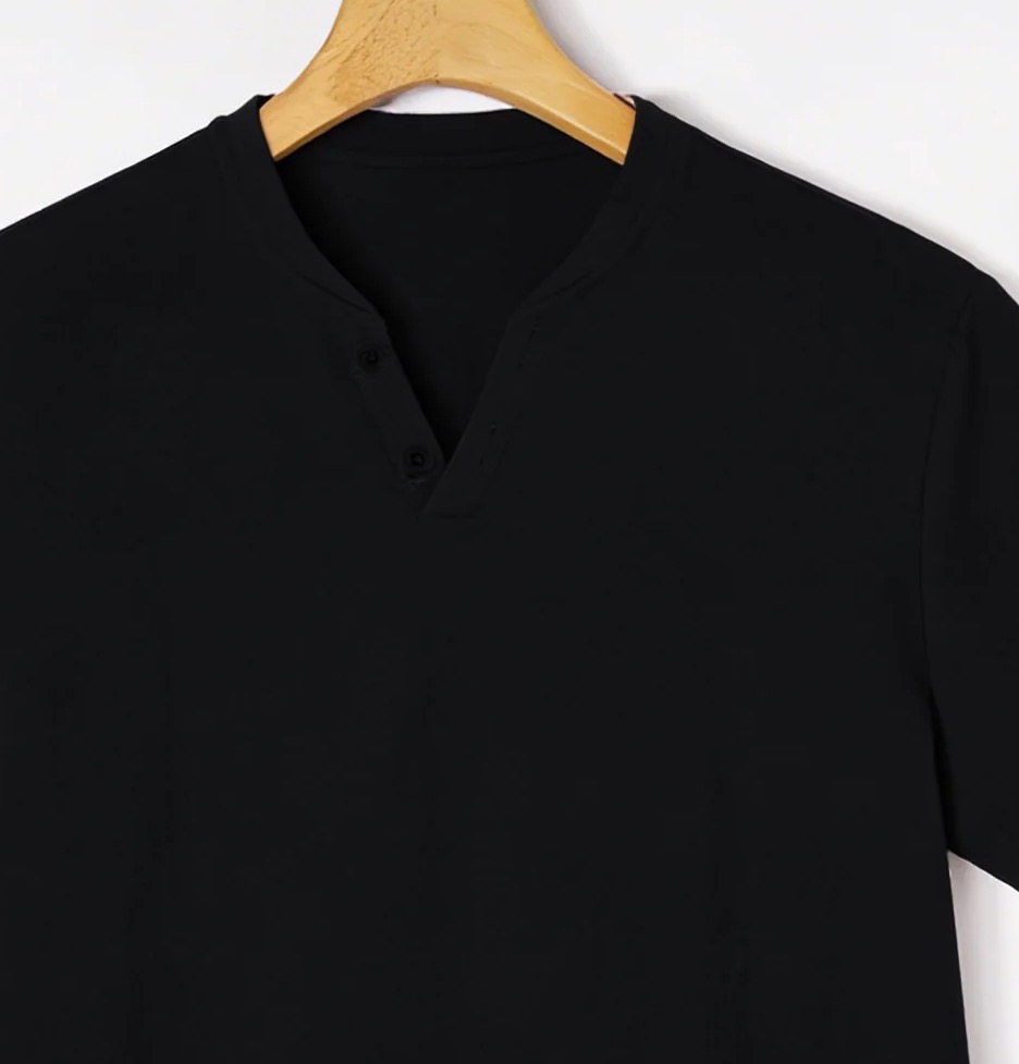 Elegante camiseta Henley negra - Linen Shorts Men reseña y precio