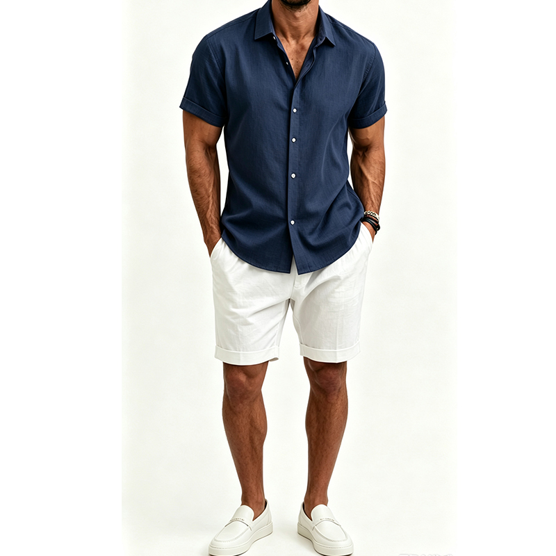 Conjunto de camisa y pantalone - Linen Shorts Men reseña y precio