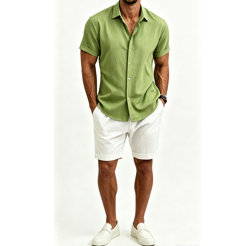 Conjunto de camisa y pantalone - Linen Shorts Men reseña y precio